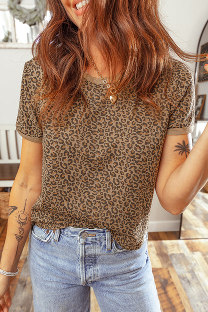 Khaki Fierce Leopard Crew Neck T Shirt - Snoopy's Closet