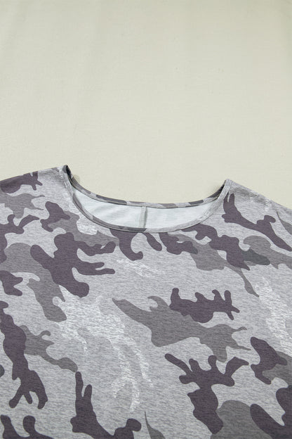 Gray Plus Size Camo Print Casual T Shirt - Snoopy's Closet