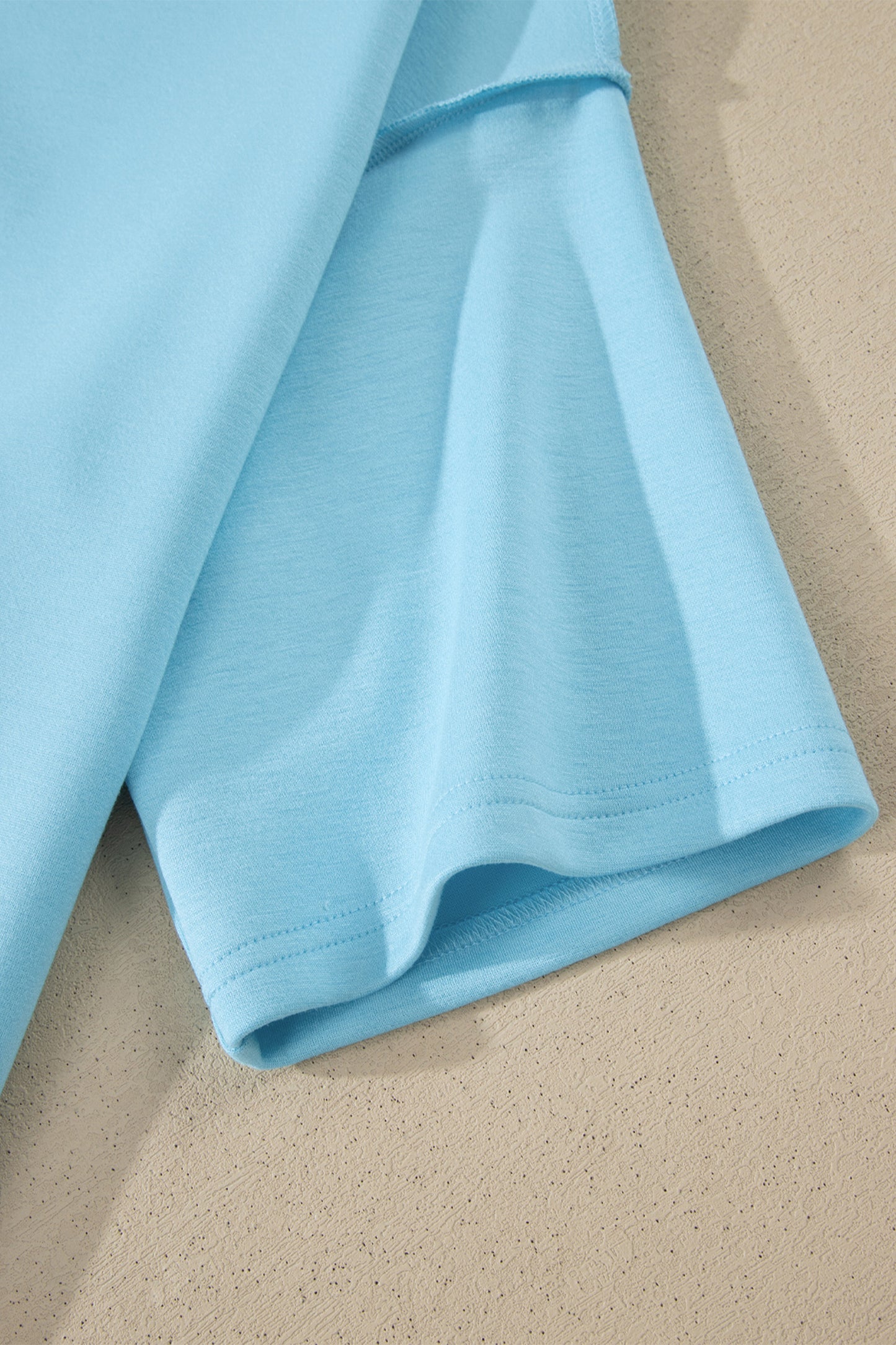 Moonlight Jade Solid Color Exposed Seam Mock Neck Oversize Tee Casual Shorts 2pcs Outfit - Snoopy's Closet