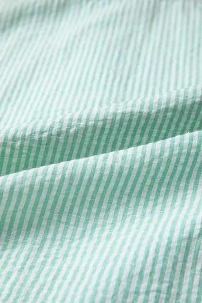 Green Stripe Leopard Contrast Collar Short Sleeve Shirt
