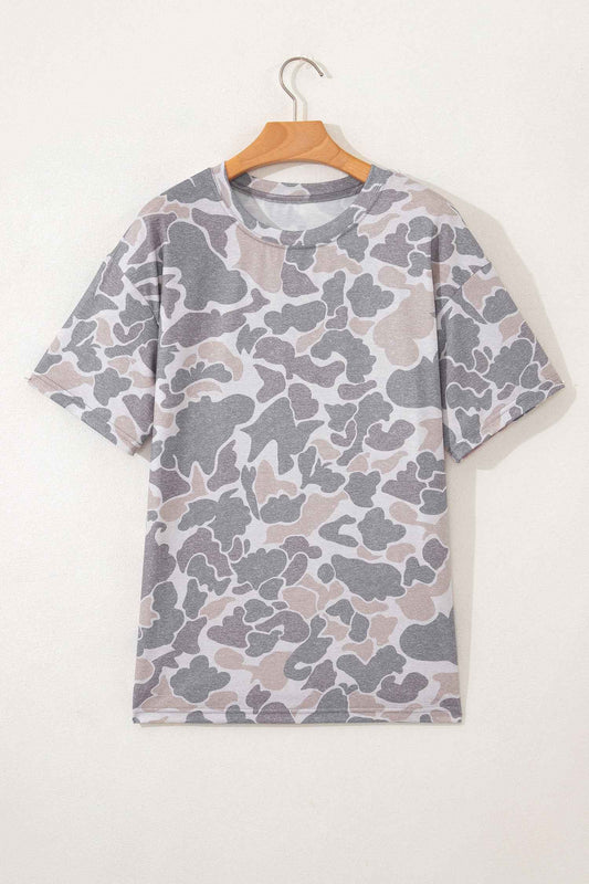 Multicolour Retro Camouflage Print Womens Casual T Shirt