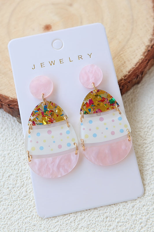 Pink Cute Printed Easter Egg Shape Drop Earrings - Snoopy's Closet