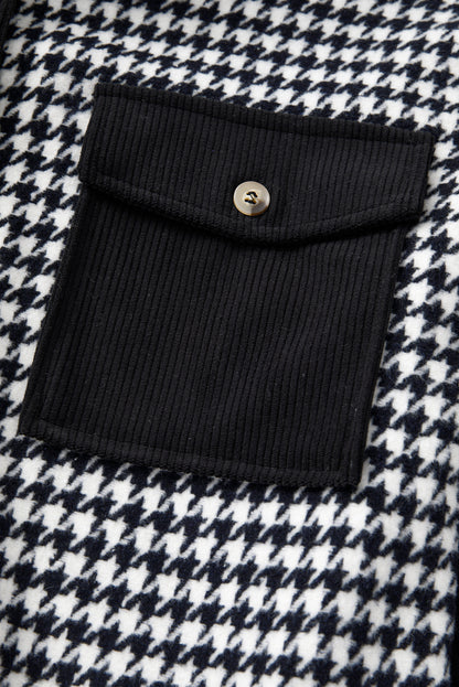 Sobrecamisa negra de pana con diseño de pata de gallo y bolsillos con solapa