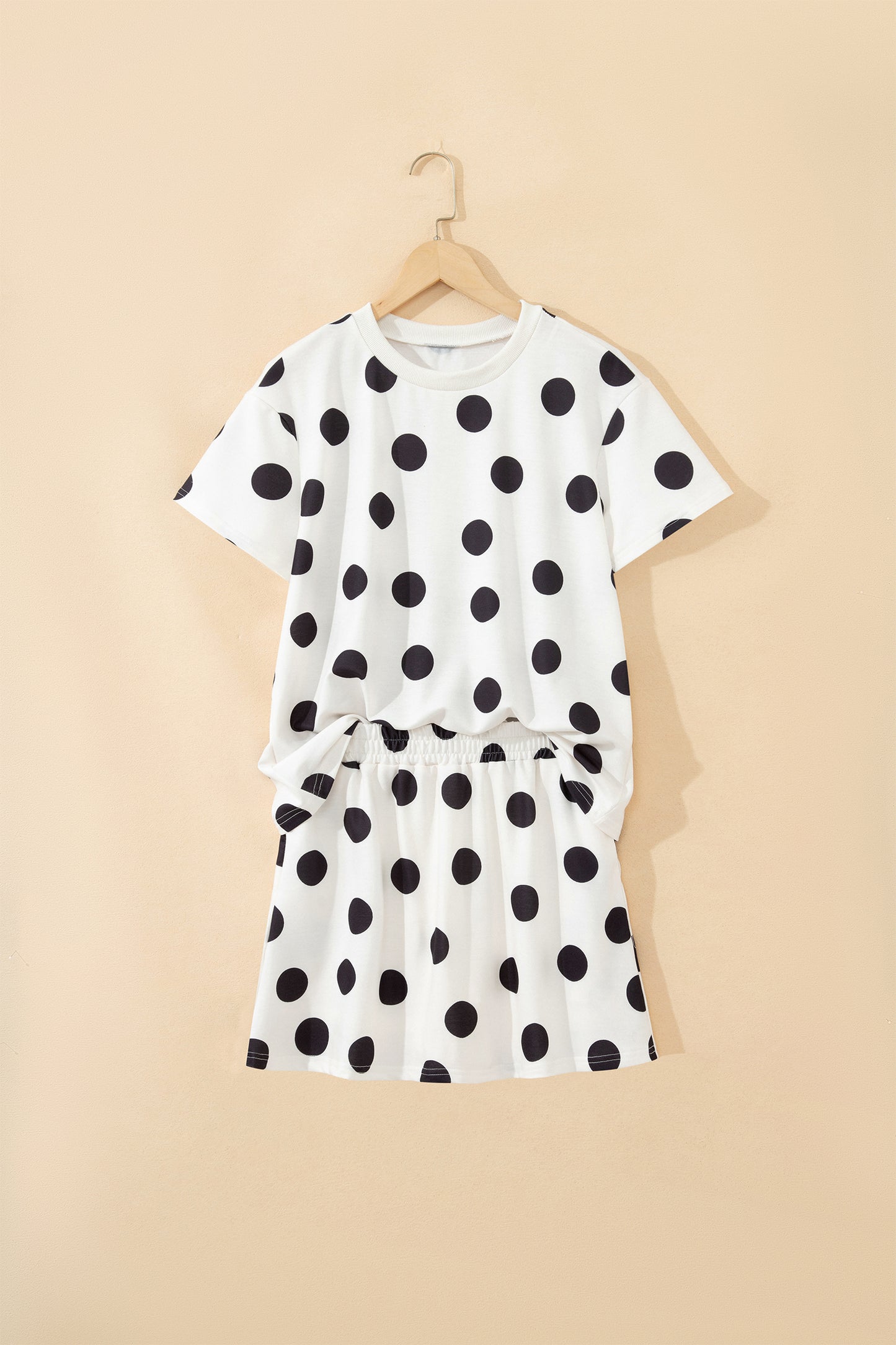 White Polka Dot Short Sleeve Top Casual Skort 2pcs Outfit - Snoopy's Closet