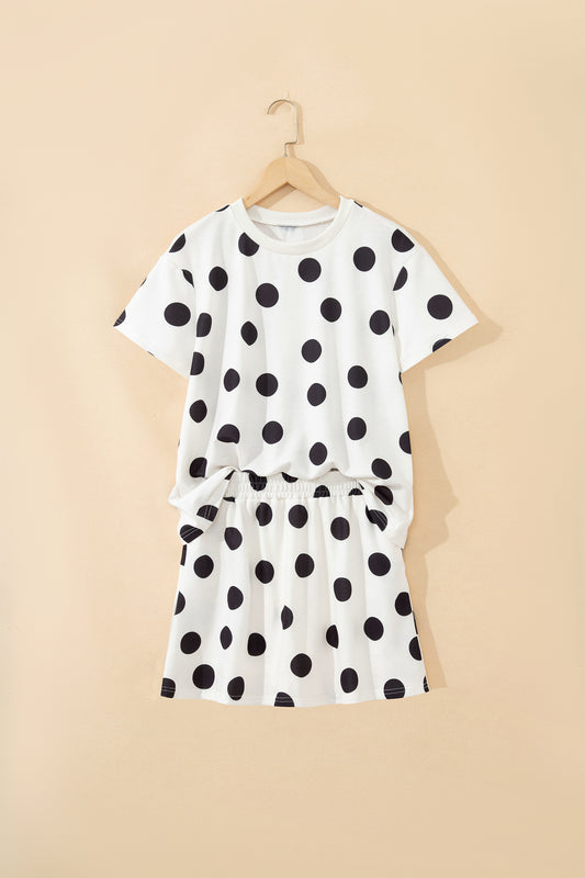 White Polka Dot Short Sleeve Top Casual Skort 2pcs Outfit - Snoopy's Closet