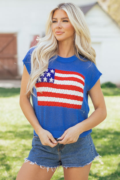 Fiery Red Flag Graphic Short Sleeve Sweater Top - Snoopy's Closet