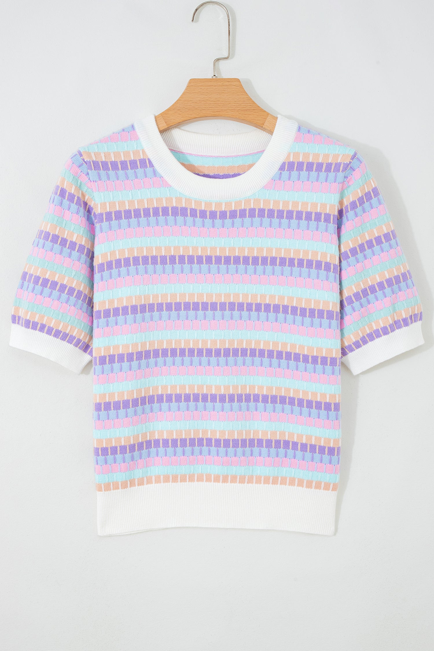 Orange Abstract Striped Knit Short Sleeve Sweater - Snoopy's Closet