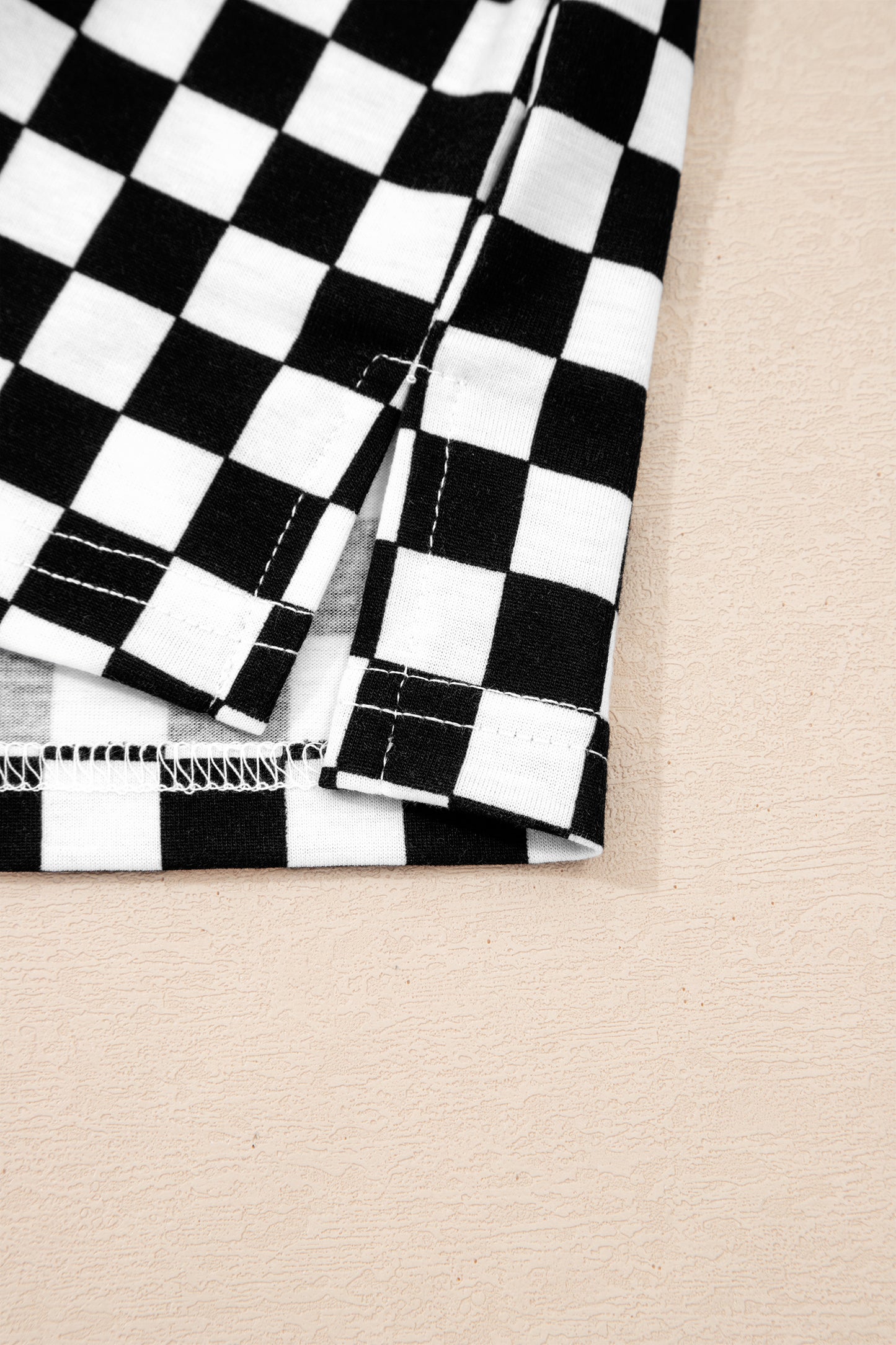 Khaki Checkered Print Half Sleeve Tee 2pcs Lounge Pant Set - Snoopy's Closet