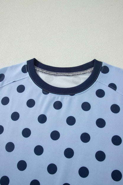 Pink Color Block Trim Polka Dot Casual Tee