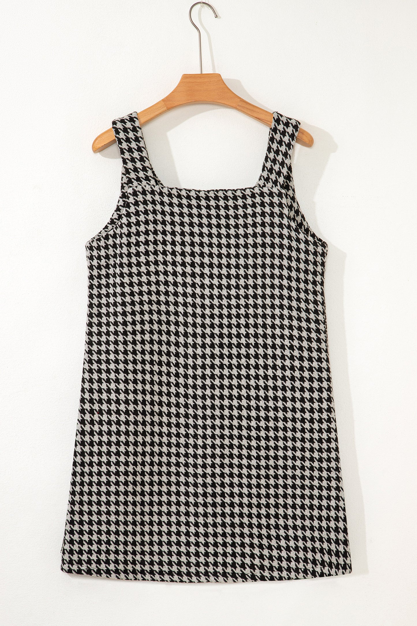 Khaki Houndstooth Print V Neck Sleeveless Mini Dress - Snoopy's Closet