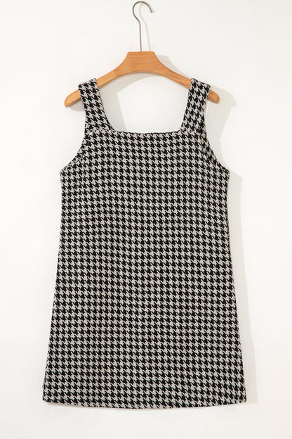 Khaki Houndstooth Print V Neck Sleeveless Mini Dress - Snoopy's Closet