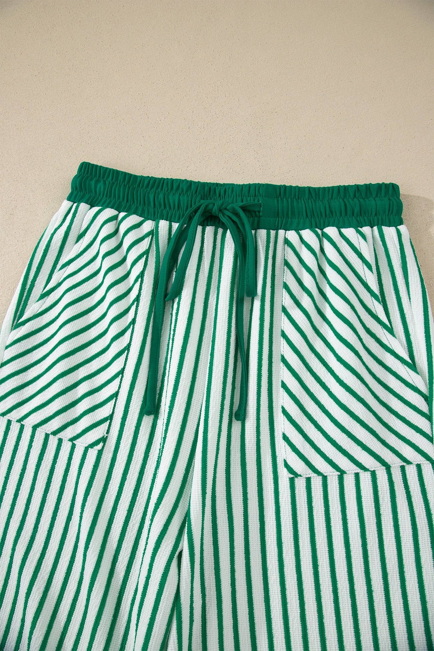 Sky Blue Stripe Crew Neck Tee Drawstring Waist Cropped Pants Set - Snoopy's Closet