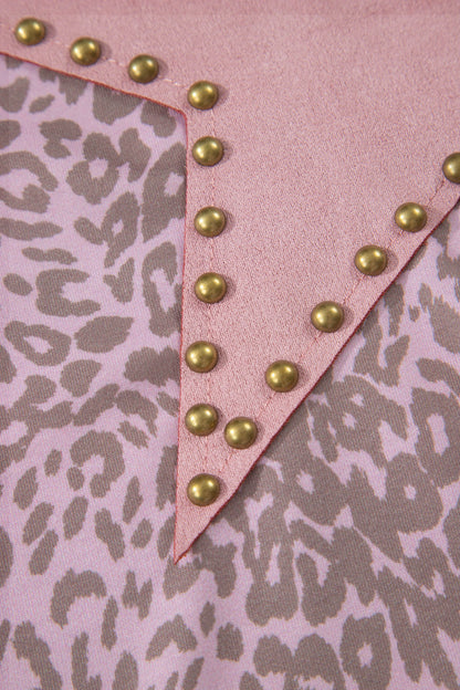 Khaki Leopard Retro Studded Star Patch Loose Tee - Snoopy's Closet