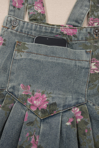 Mono vaquero de pierna ancha plisado de talle alto con estampado floral gris Beau