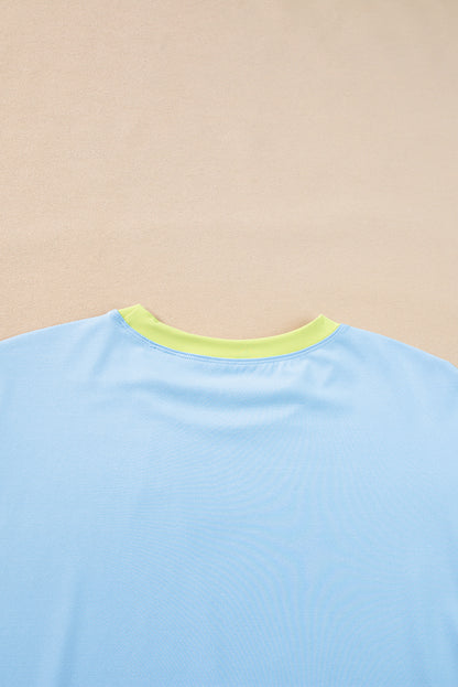 Sky Blue Color Block Detail Casual Two-piece Outfit - Snoopy's Closet