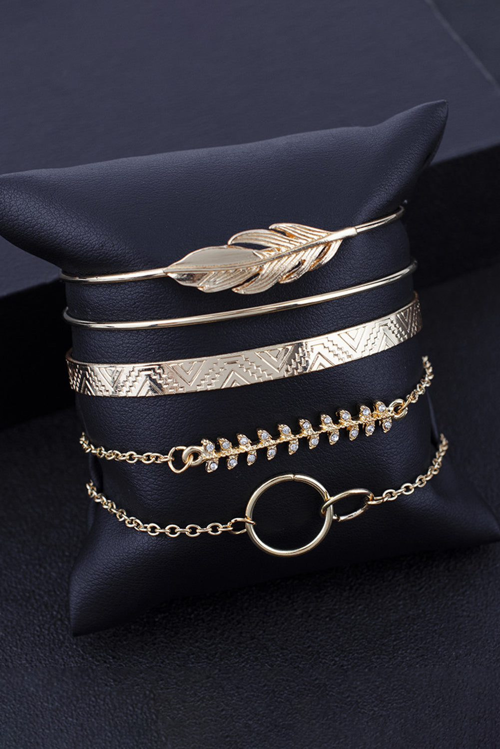 Gold Leaves Retro Pattern Adjustable Plated 5Pcs Bracelet Set - Snoopy's Closet