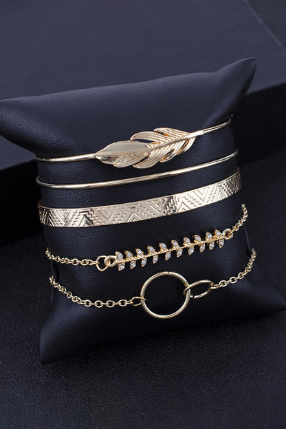 Gold Leaves Retro Pattern Adjustable Plated 5Pcs Bracelet Set - Snoopy's Closet