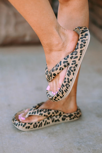 Leopard Print Thick Sole Flip Flops - Snoopy's Closet