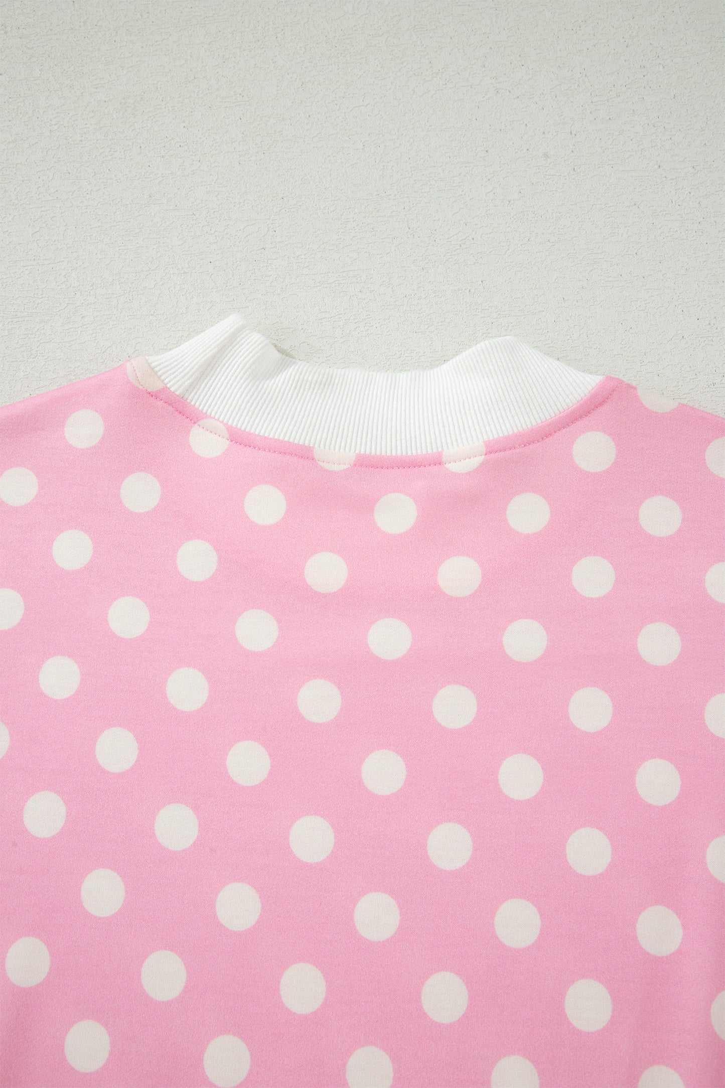 Sky Blue Polka Dot Print Color Block Trim Mock Neck Short Set - Snoopy's Closet