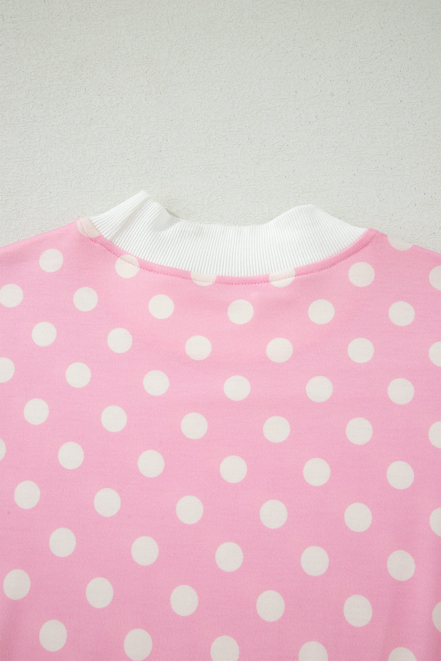 Sky Blue Polka Dot Print Color Block Trim Mock Neck Short Set - Snoopy's Closet