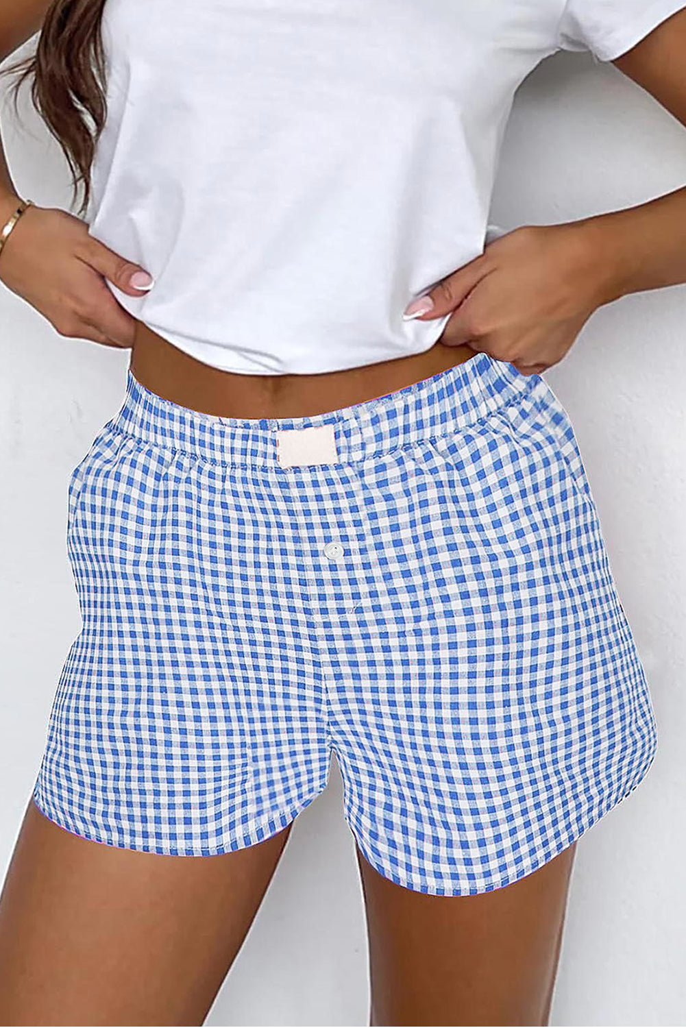 Red Gingham Printed High Waist Shorts - Snoopy's Closet