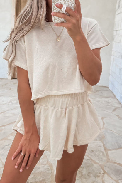 Black 2pcs Cropped Tee and Ruffle High Waist Skort Set - Snoopy's Closet
