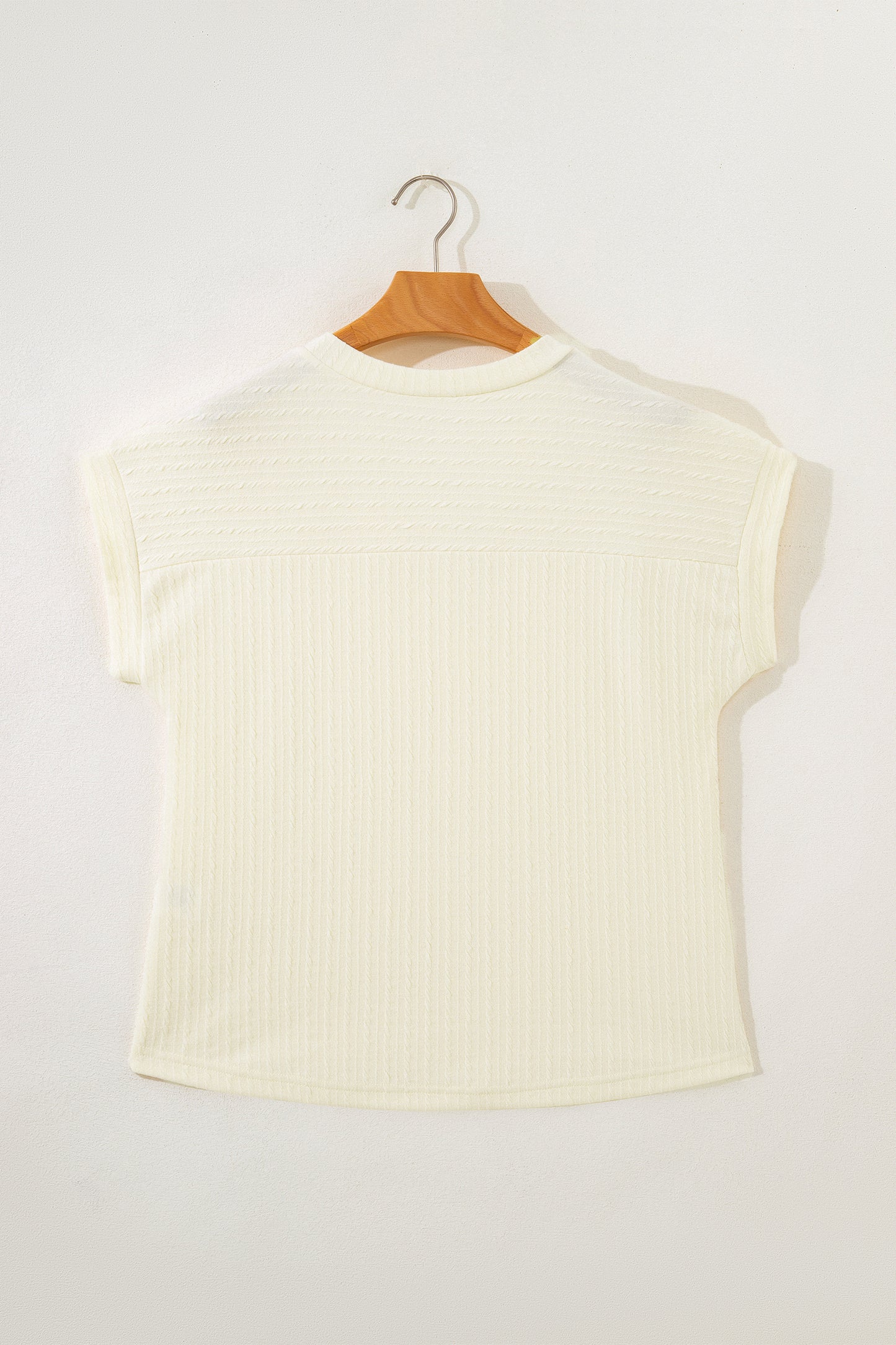Beige Twisted Texture Knit V Neck T Shirt - Snoopy's Closet