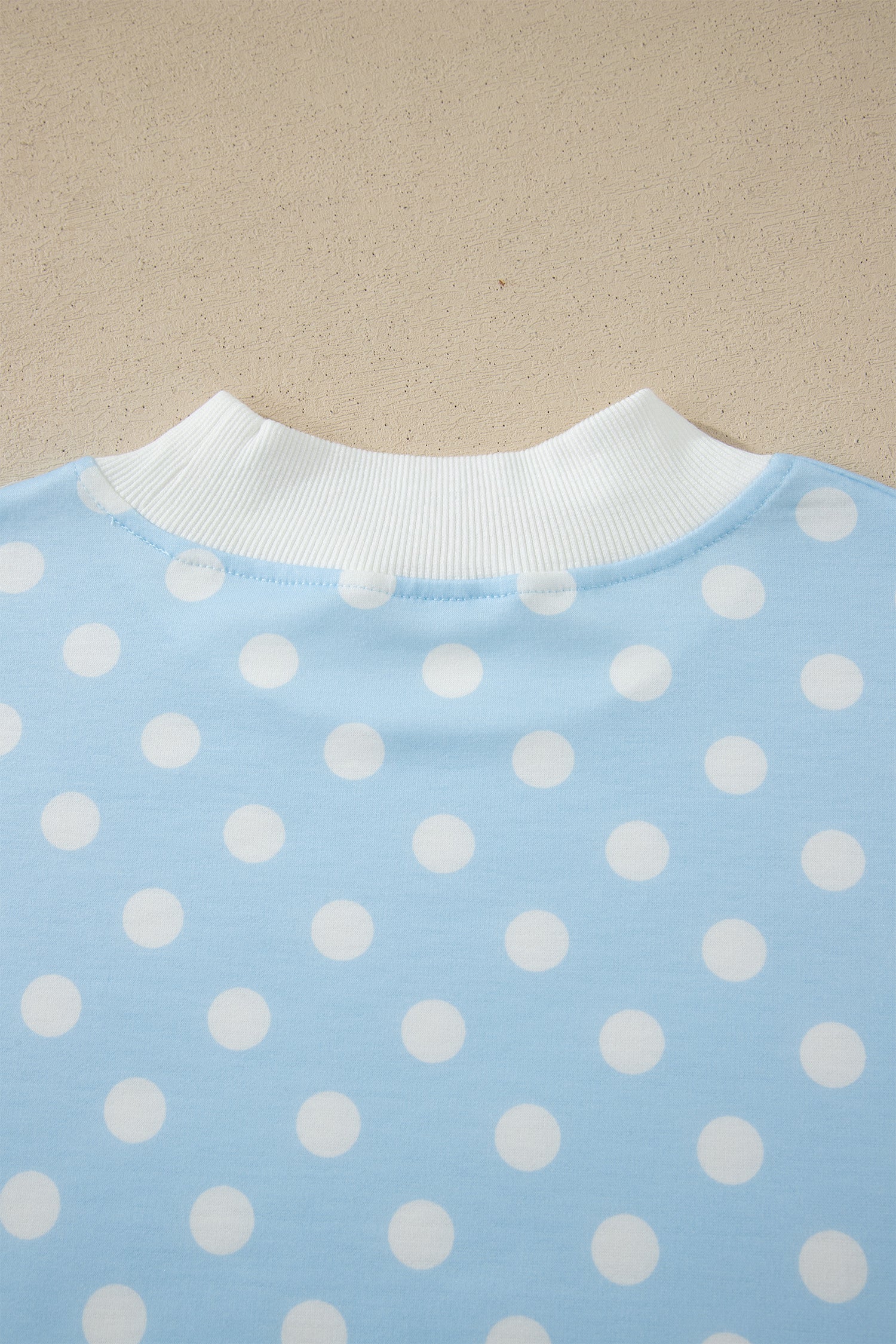 Sky Blue Polka Dot Print Color Block Trim Mock Neck Short Set - Snoopy's Closet