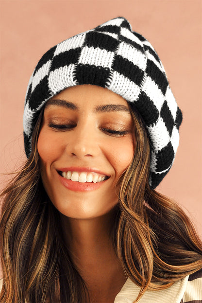 Gorro Beanie sin visera a cuadros de dos tonos negro