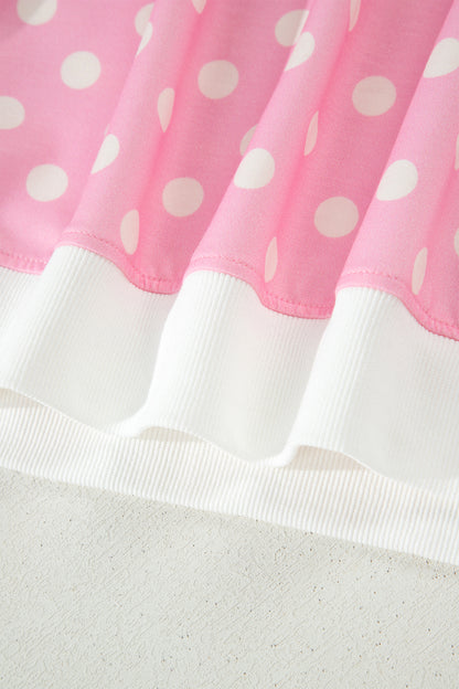 Sky Blue Polka Dot Print Color Block Trim Mock Neck Short Set - Snoopy's Closet