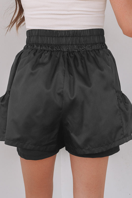 Black Elastic High Waist Pocketed Casual Shorts - Snoopy's Closet
