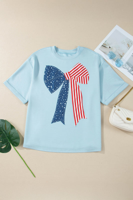 Camiseta Gráfica con Retazos de Lazo Patriótico Tallas Grandes Beau Blue