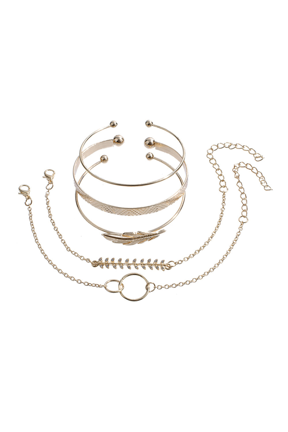 Gold Leaves Retro Pattern Adjustable Plated 5Pcs Bracelet Set - Snoopy's Closet