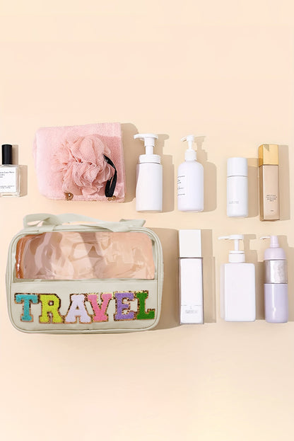 Light Pink TRAVEL Chenille Letter Clear PVC Makeup Bag - Snoopy's Closet