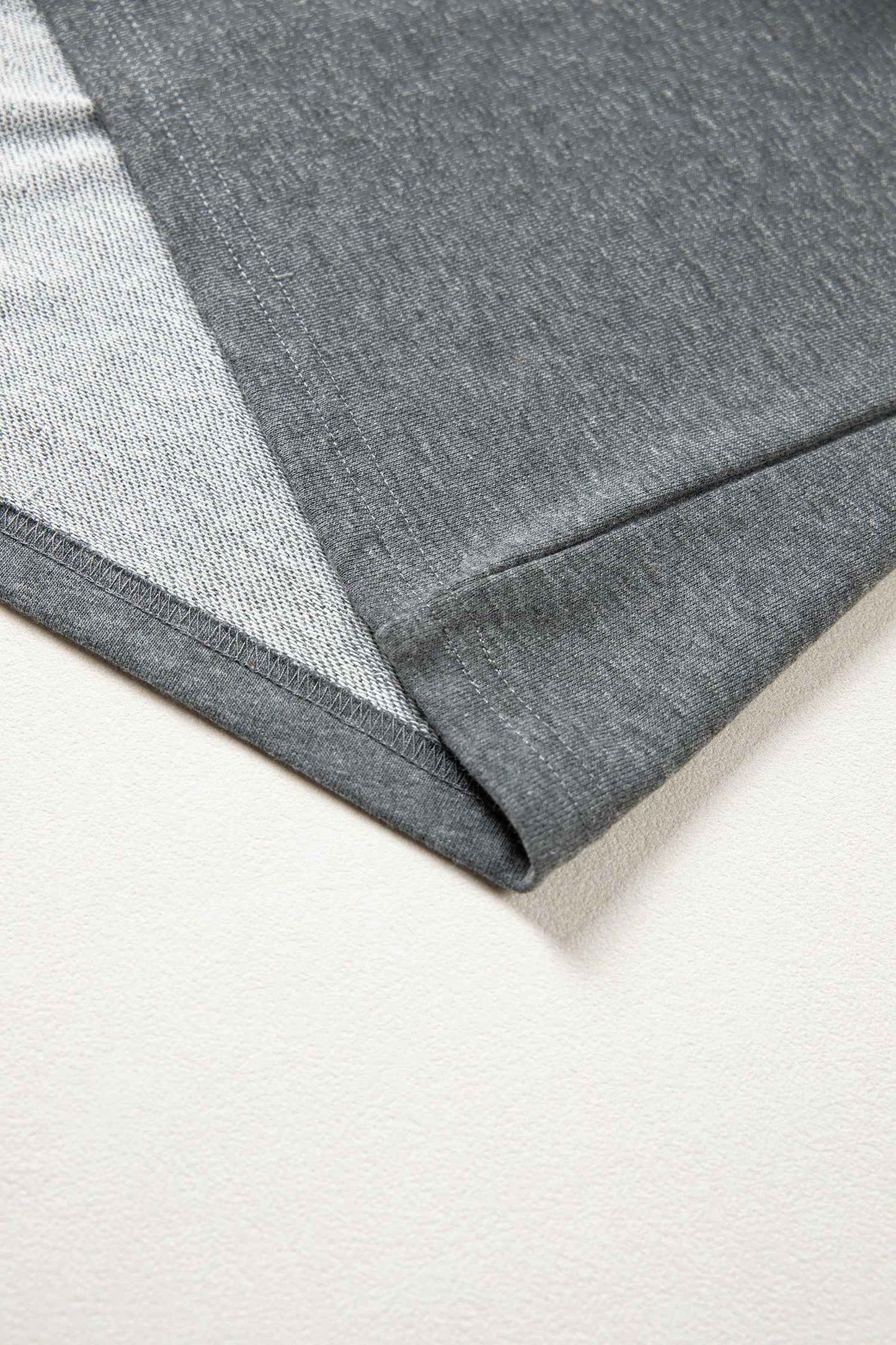 Carbon Grey Denim Color Block Patchwork Shirt Collar Short Sleeve Blouse