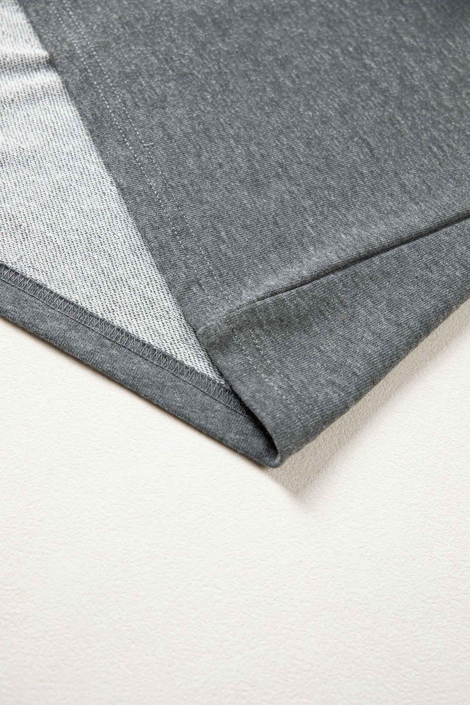 Carbon Grey Denim Color Block Patchwork Shirt Collar Short Sleeve Blouse