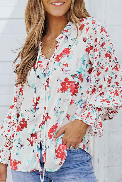 Blue Cakewalk Floral Smocked Blouse