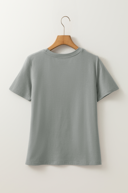 Medium Grey Solid Color Toothpick Stripe Round Neck T Shirt - Snoopy's Closet