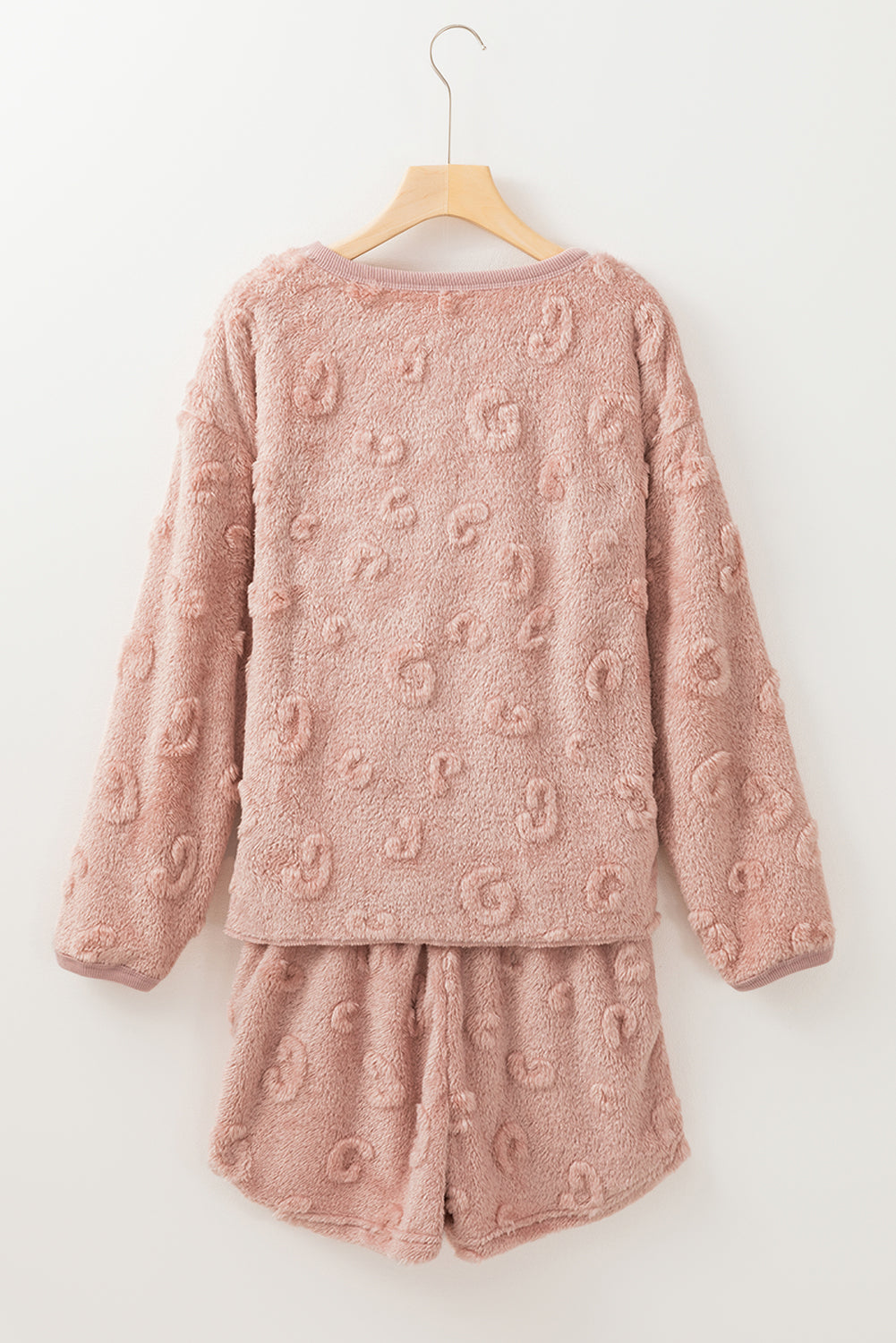 Light Pink Textured Leopard Fleece Loose Two Piece Lounge Set - Snoopy's Closet