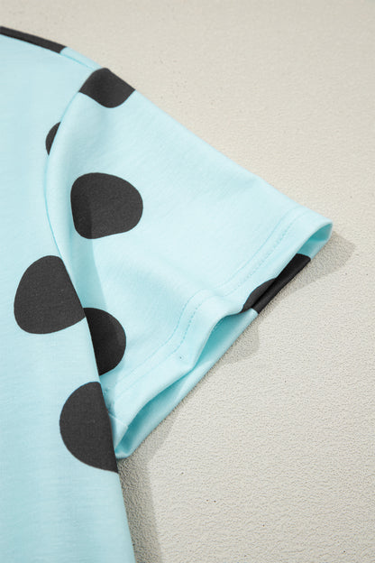 Sky Blue Polka Dot Short Sleeve Top Casual Skort 2pcs Outfit - Snoopy's Closet