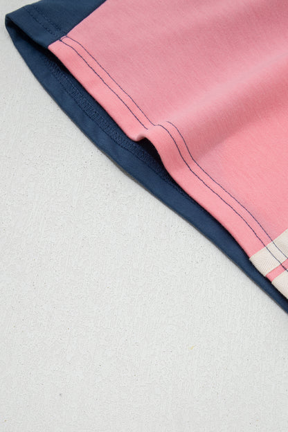 Pink Color Block Patchwork Varsity Striped Detail Drawstring Elastic Waist Shorts - Snoopy's Closet