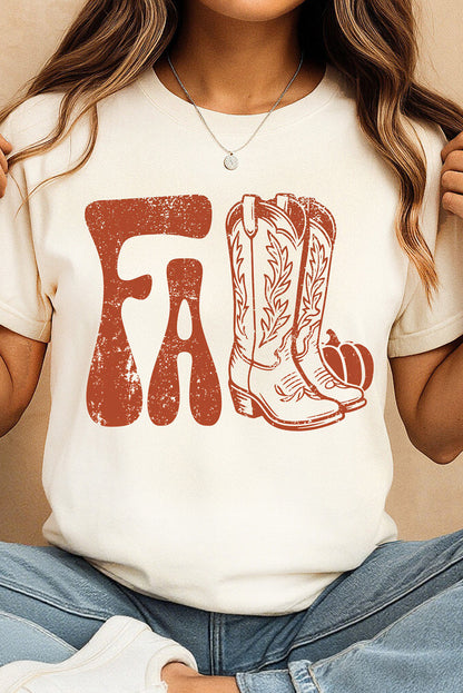 Camiseta gráfica con estampado de botas blancas de otoño y grietas