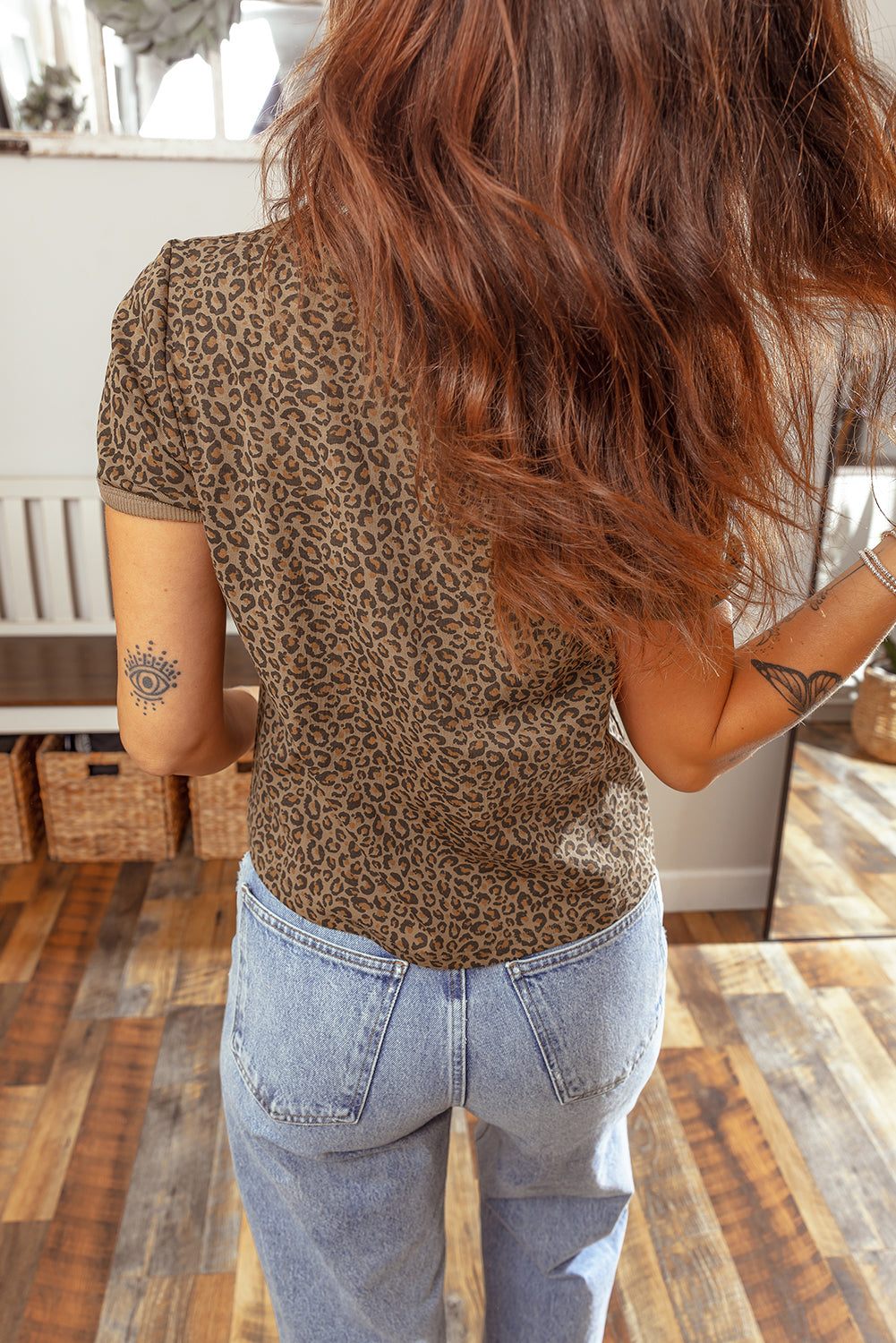 Khaki Fierce Leopard Crew Neck T Shirt - Snoopy's Closet