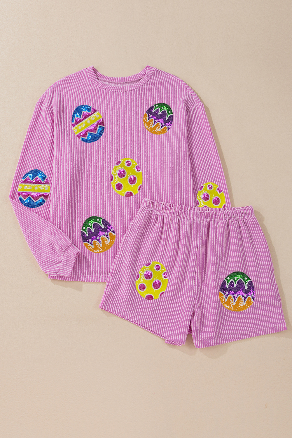 Conjunto de shorts y top de manga larga con cordón y estampado gráfico de Phalaenopsis Easter Egg