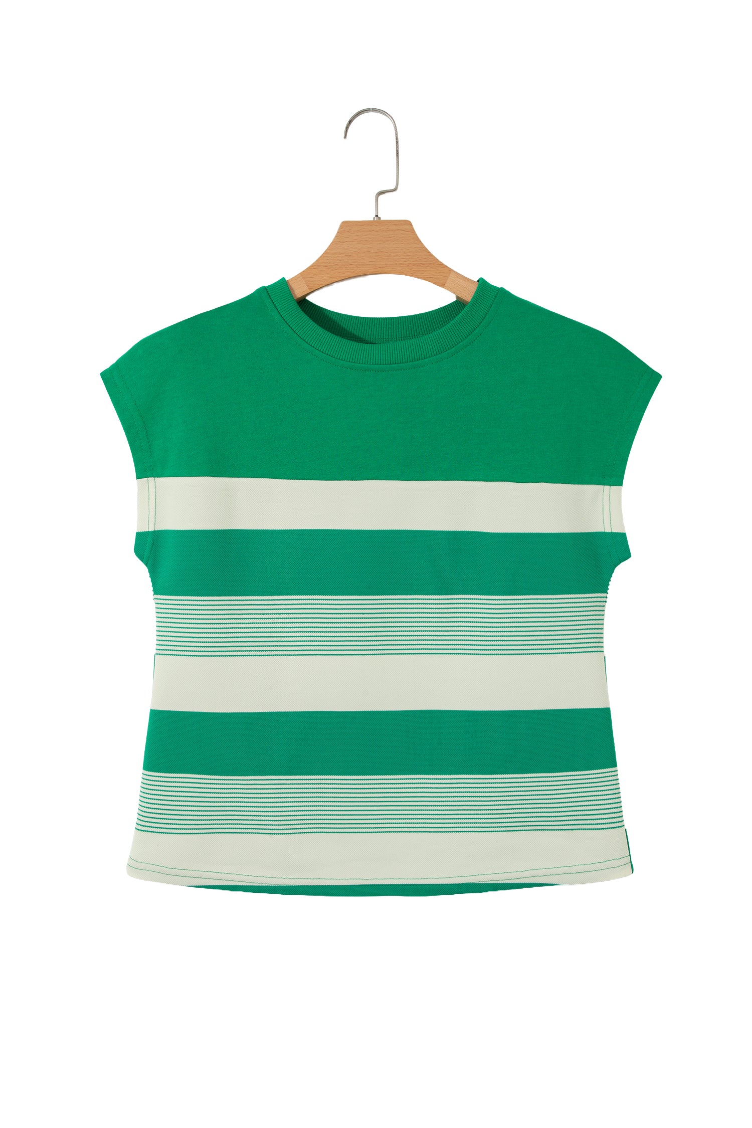 Green Stripe Mixed Print Crew Neck Cap Sleeve T Shirt - Snoopy's Closet