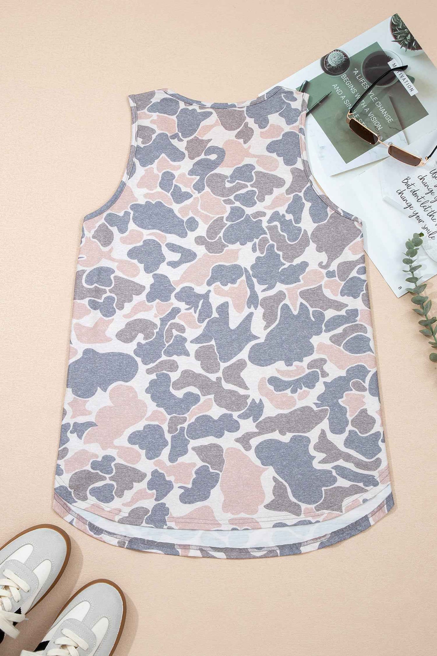 Multicolour Retro Camouflage Print Oversize Tank Top