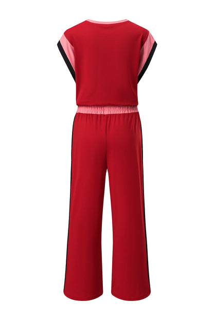 Racing Red Color Block Detail Casual Two-piece Set - Snoopy's Closet