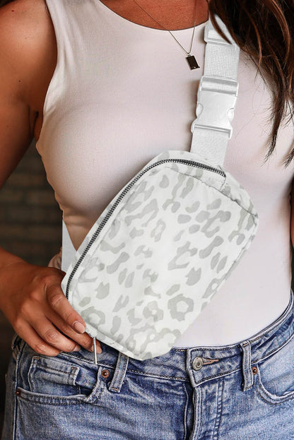 White Leopard Print Buckle Canvas Chest Bag 20*5*14cm - Snoopy's Closet