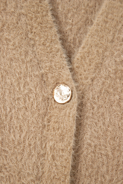 Smoke Gray Fuzzy Buttoned Front Midi Solid Cardigan - Snoopy's Closet