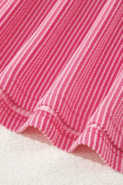 Rose Red Twisted Ribbed Knit V Neck Casual Tee - Snoopy's Closet